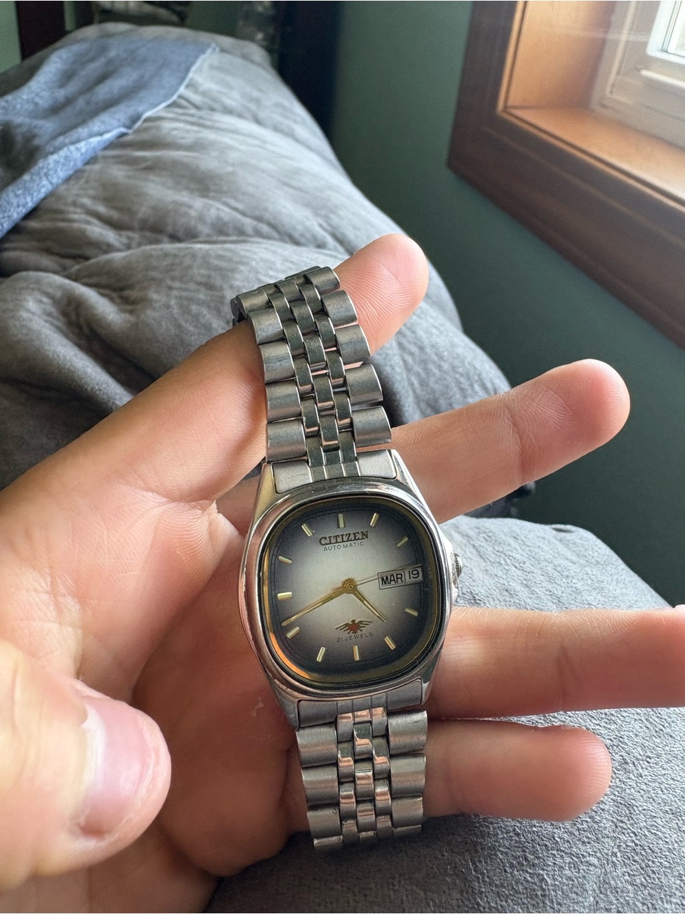 Vintage Citizen 21 Jewels Eagle 7 Day-Date Automatic Movement Mens Watch Silver